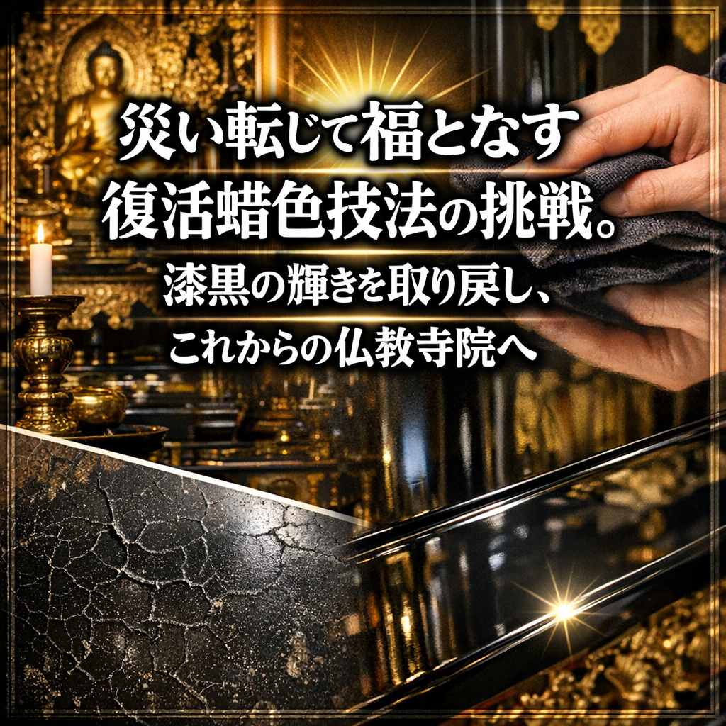 災い転じて福となす復活蝋色技法の挑戦。漆黒の輝きを取り戻し、これからの仏教寺院へ