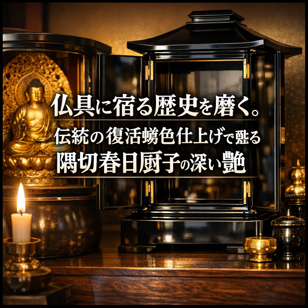 仏具に宿る歴史を磨く。伝統の復活蝋色仕上げで甦る隅切春日厨子の深い艶